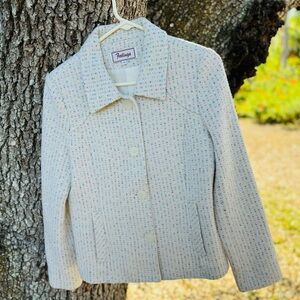 Vtg.Tweed Feeling White blazer with multi pastel and metallic confetti print.M